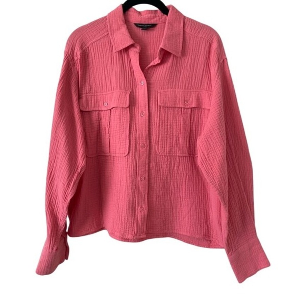 Banana Republic Pink Cotton Gauze Button Down Shirt Small‎ Oversized Coastal